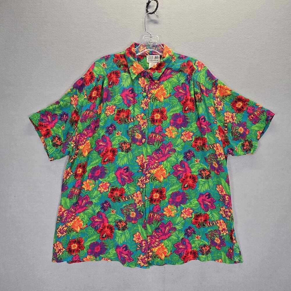Stefano International VTG Hawaiian Tropical Shirt Size 14/16 Colorful